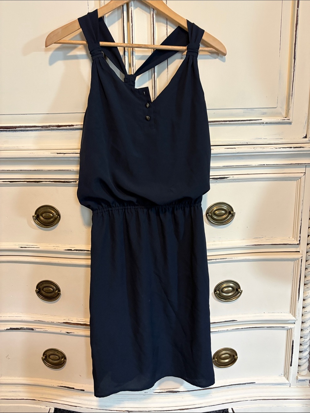 Banana Republic Navy Sleeveless Tie-Shoulder Mini Dress